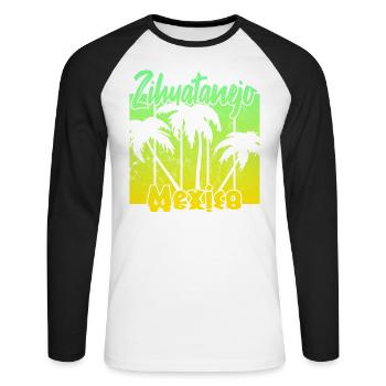 Zihuatanejo Mexico - Unisex Baseballshirt langarm - Weiß/Schwarz - Vorne - Nik (191cm)