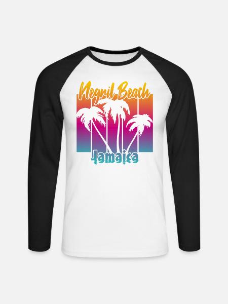Negril Beach Jamaica - Unisex Baseballshirt langarm - Weiß/Schwarz