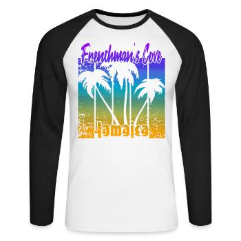 Frenchman's Cove Jamaica - Unisex Baseballshirt langarm - Weiß/Schwarz - Vorne - Nik (191cm)
