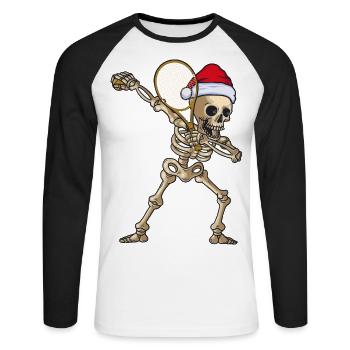 Squelette avec raquette de tennis et chapeau de Noël - T-shirt baseball manches longues Homme - blanc/noir - Devant - Nik (191cm)