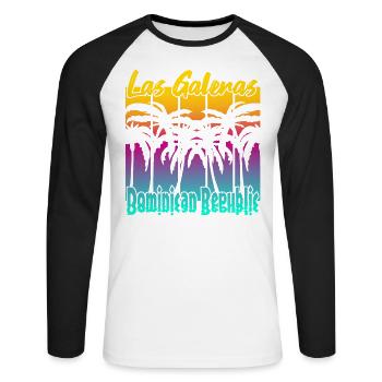 Las Galeras Dominican Republic - Unisex Baseballshirt langarm - Weiß/Schwarz - Vorne - Nik (191cm)