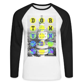 Dortmund Germany City Skyline Home Love - Unisex Long Sleeve Baseball T-Shirt - white/black - Front - Nik (191cm)