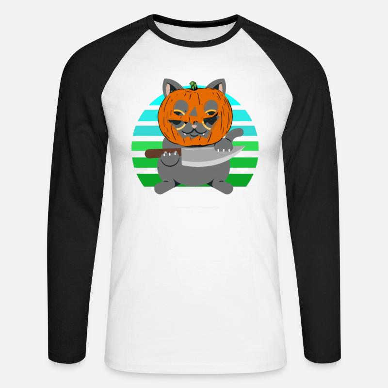 Halloween Katze Kürbiskopf - Unisex Baseballshirt langarm - Weiß/Schwarz