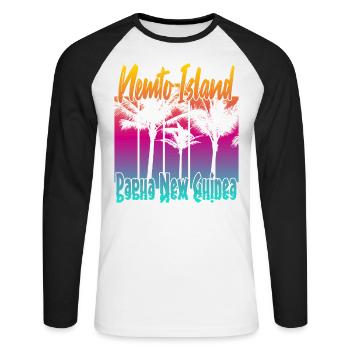 Coucher de soleil vintage sur l’île de Nemto - T-shirt baseball manches longues Homme - blanc/noir - Devant - Nik (191cm)