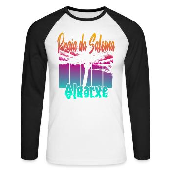 Vintage Praia da Salema Algarve - Unisex Long Sleeve Baseball T-Shirt - white/black - Front - Nik (191cm)