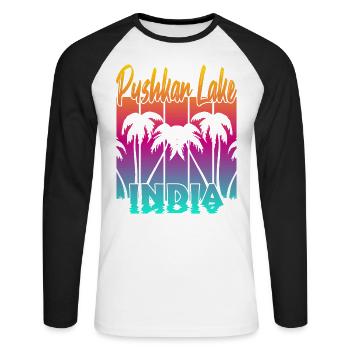 Pushkar Lake India Sunset - Unisex Long Sleeve Baseball T-Shirt - white/black - Front - Nik (191cm)