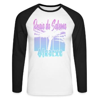 Vintage Praia da Salema Algarve - Unisex Long Sleeve Baseball T-Shirt - white/black - Front - Nik (191cm)