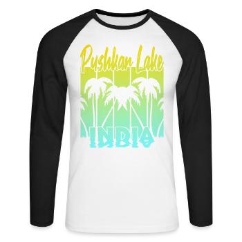 Pushkar Lake India Sonnenuntergang - Unisex Baseballshirt langarm - Weiß/Schwarz - Vorne - Nik (191cm)