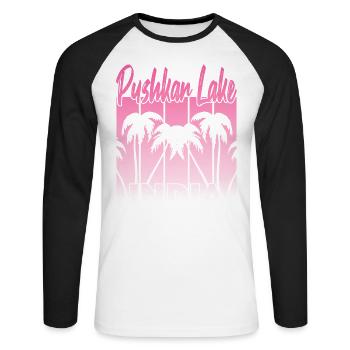 Pushkar Lake India Sunset - Unisex Long Sleeve Baseball T-Shirt - white/black - Front - Nik (191cm)