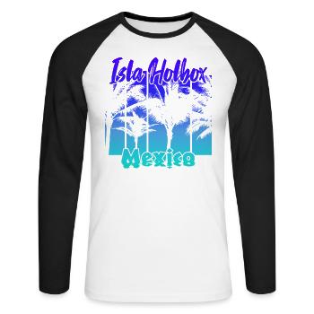 Isla Holbox Mexico - Unisex Baseballshirt langarm - Weiß/Schwarz - Vorne - Nik (191cm)