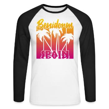 Benidorm Spain - Unisex Long Sleeve Baseball T-Shirt - white/black - Front - Nik (191cm)