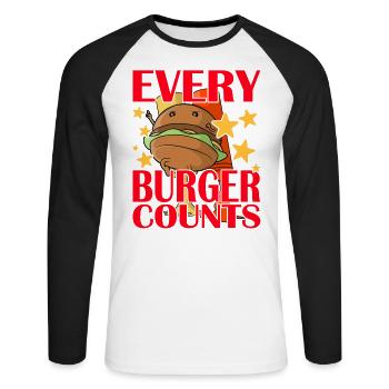 Every Burger Counts - Unisex Baseballshirt langarm - Weiß/Schwarz - Vorne - Nik (191cm)
