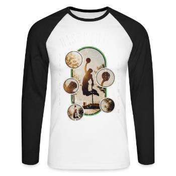 Basketteur Basketteur Vintage Rétro - T-shirt baseball manches longues Homme - blanc/noir - Devant - Nik (191cm)