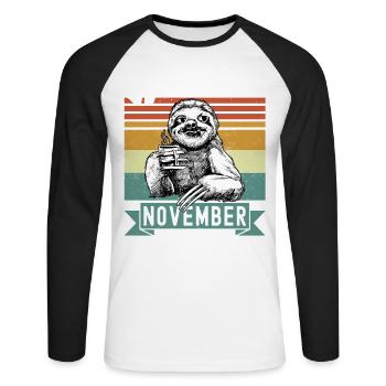 Faultier Legendär seit November 1987 Geburtstag - Unisex Baseballshirt langarm - Weiß/Schwarz - Vorne - Nik (191cm)