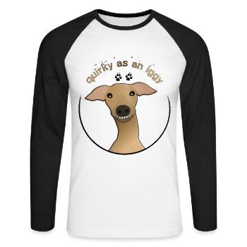 Funny greyhound "Quirky as an Iggy" - Unisex Long Sleeve Baseball T-Shirt - white/black - Front - Nik (191cm)