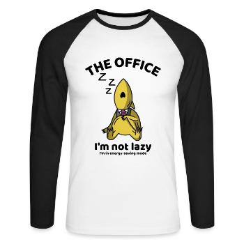 I'm not lazy,I'm in energy-saving mode The office - Unisex Baseballshirt langarm - Weiß/Schwarz - Vorne - Nik (191cm)