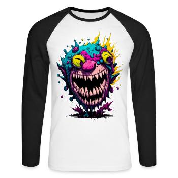 Bunter cooler Zombie - Unisex Baseballshirt langarm - Weiß/Schwarz - Vorne - Nik (191cm)