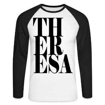 Theresa Name Vorname Moderne Schrift Wort Art - Unisex Baseballshirt langarm - Weiß/Schwarz - Vorne - Nik (191cm)