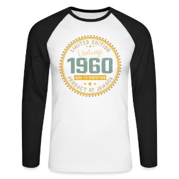 Vintage 1960's 1960's Birthday Gift - Unisex Long Sleeve Baseball T-Shirt - white/black - Front - Nik (191cm)