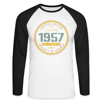 Vintage 1957 Birthday Gift 1957 - Unisex Long Sleeve Baseball T-Shirt - white/black - Front - Nik (191cm)