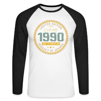 Vintage 1990 Cadeau D’anniversaire 1990 - T-shirt baseball manches longues Homme - blanc/noir - Devant - Nik (191cm)