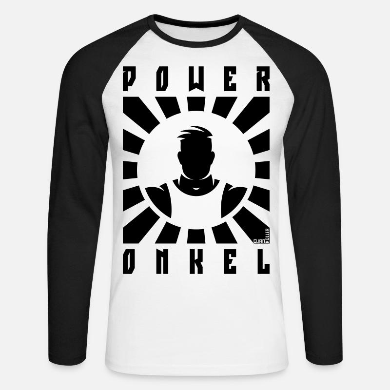 Power Onkel (Poweronkel / Strahlen / Black) - Unisex Baseballshirt langarm - Weiß/Schwarz