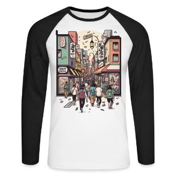 L’amoureux de la nature urbaine - T-shirt baseball manches longues Homme - blanc/noir - Devant - Nik (191cm)