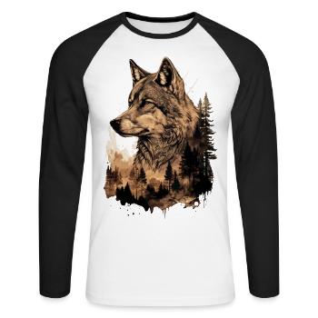 Wolf Wolf's Head Forest Nature Mountains Wilderness Sun - Unisex Long Sleeve Baseball T-Shirt - white/black - Front - Nik (191cm)