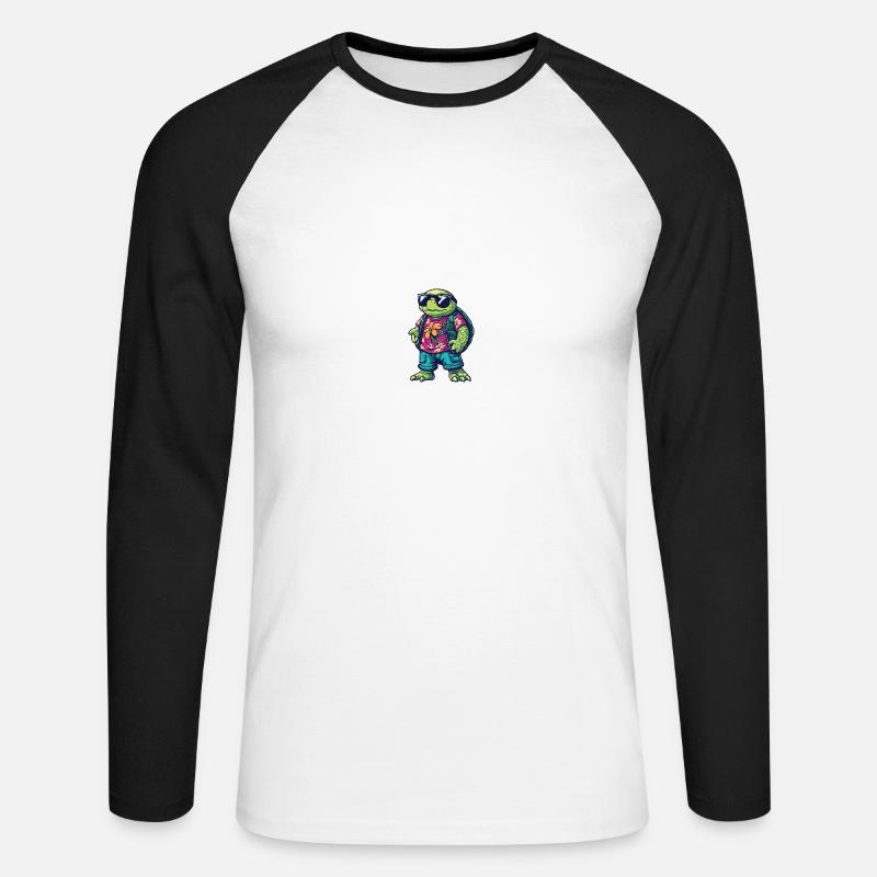 Turtle Comic Cool Summer - Unisex Long Sleeve Baseball T-Shirt - white/black