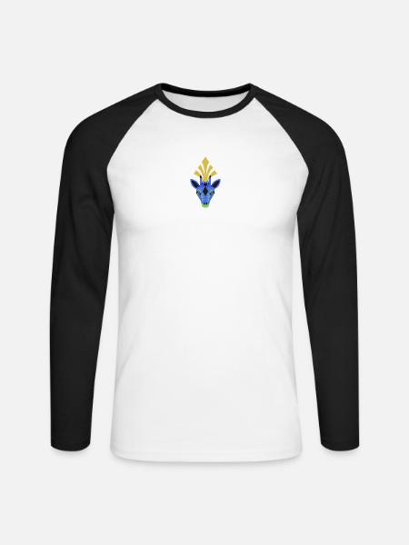Blaue Giraffe mit Kopfschmuck - Unisex Baseballshirt langarm - Weiß/Schwarz