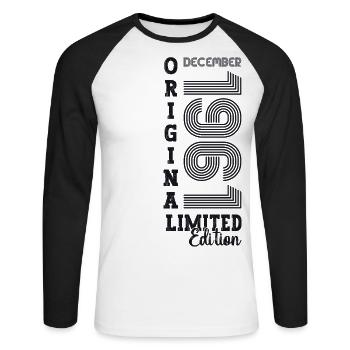 Original December 1961 61st birthday gift - Unisex Long Sleeve Baseball T-Shirt - white/black - Front - Nik (191cm)