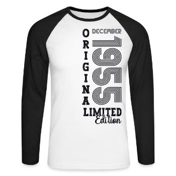 Cadeau original du 67e anniversaire de décembre 1955 - T-shirt baseball manches longues Homme - blanc/noir - Devant - Nik (191cm)