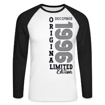 Original December 1996 26th Birthday Gift - Unisex Long Sleeve Baseball T-Shirt - white/black - Front - Nik (191cm)