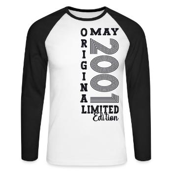 22nd Birthday Man An Original May Vintage 2001 - Unisex Long Sleeve Baseball T-Shirt - white/black - Front - Nik (191cm)