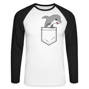 Shirt pocket with cute dolphin - Unisex Long Sleeve Baseball T-Shirt - white/black - Front - Nik (191cm)