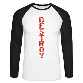 Détruire en rouge - T-shirt baseball manches longues Homme - blanc/noir - Devant - Nik (191cm)