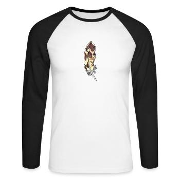 Petit brun plume dessiné à la main (Canard colvert) - T-shirt baseball manches longues Homme - blanc/noir - Devant - Nik (191cm)