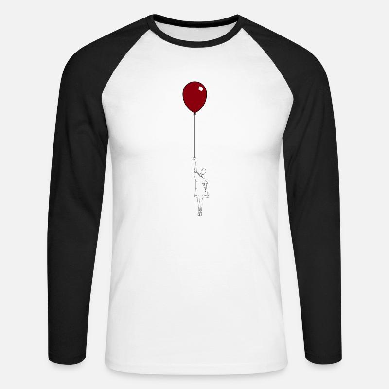 Ragazza con palloncino rosso e abito bianco - Maglia da baseball a manica lunga da uomo - bianco/nero