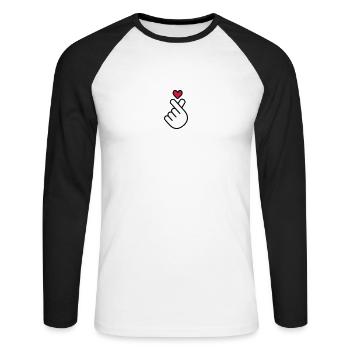 Coeur K-pop, symbole de la musique pop Corée K, doigt, main - T-shirt baseball manches longues Homme - blanc/noir - Devant - Nik (191cm)