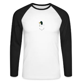 Ente Brusttasche - Unisex Baseballshirt langarm - Weiß/Schwarz - Vorne - Nik (191cm)