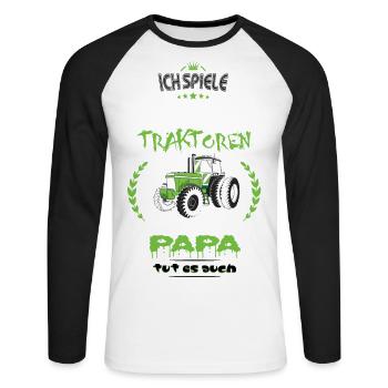 Landwirt Papa mit Traktor Vater Geschenk Tshirt - Unisex Baseballshirt langarm - Weiß/Schwarz - Vorne - Nik (191cm)