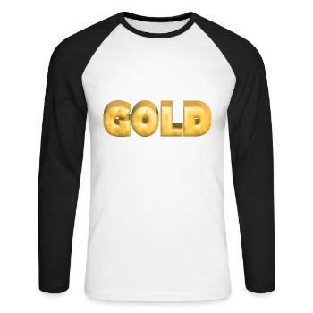 GOLD gold Gold Text Schrift Barren - Unisex Baseballshirt langarm - Weiß/Schwarz - Vorne - Nik (191cm)