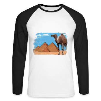 Camel in front of pyramids - Unisex Long Sleeve Baseball T-Shirt - white/black - Front - Nik (191cm)