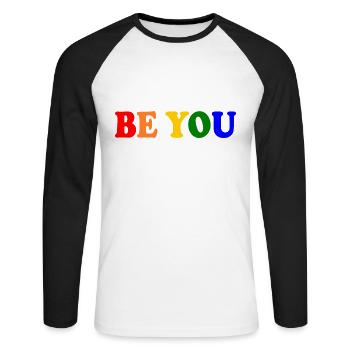 Be you - T-shirt baseball manches longues Homme - blanc/noir - Devant - Nik (191cm)