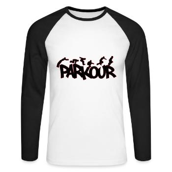 Parkour Freerunning Traceur | Les couleurs peuvent être modifiées - T-shirt baseball manches longues Homme - blanc/noir - Devant - Nik (191cm)