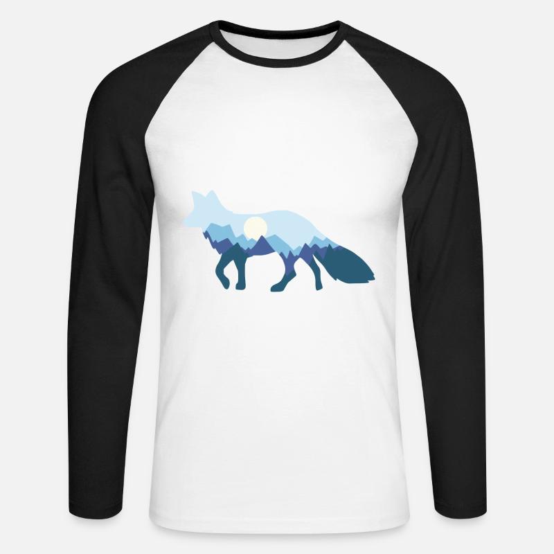 Fuchs Mondschein fox moonlight - Unisex Baseballshirt langarm - Weiß/Schwarz