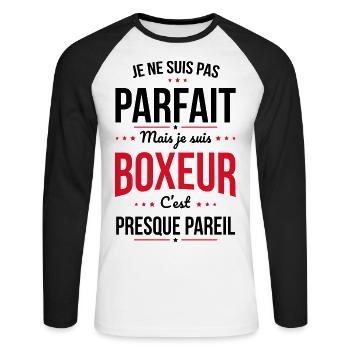 Je ne suis pas parfait mais je suis boxeur - T-shirt baseball manches longues Homme - blanc/noir - Devant - Nik (191cm)