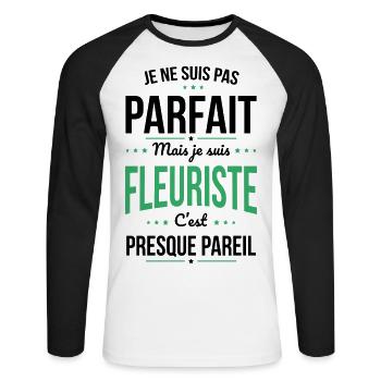 Je ne suis pas parfait mais je suis fleuriste - T-shirt baseball manches longues Homme - blanc/noir - Devant - Nik (191cm)