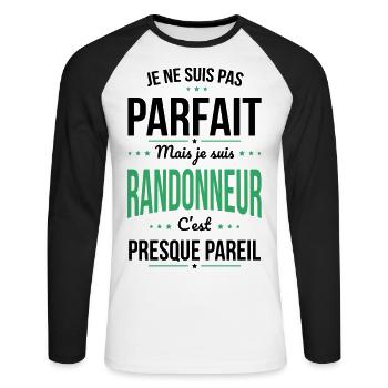 Je ne suis pas parfait mais je suis randonneur - T-shirt baseball manches longues Homme - blanc/noir - Devant - Nik (191cm)