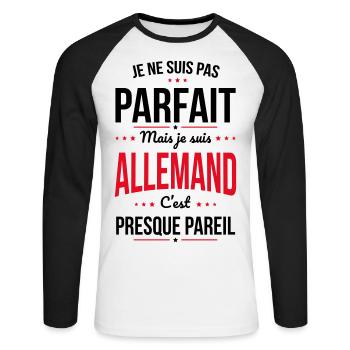 Je ne suis pas parfait mais je suis Allemand - T-shirt baseball manches longues Homme - blanc/noir - Devant - Nik (191cm)